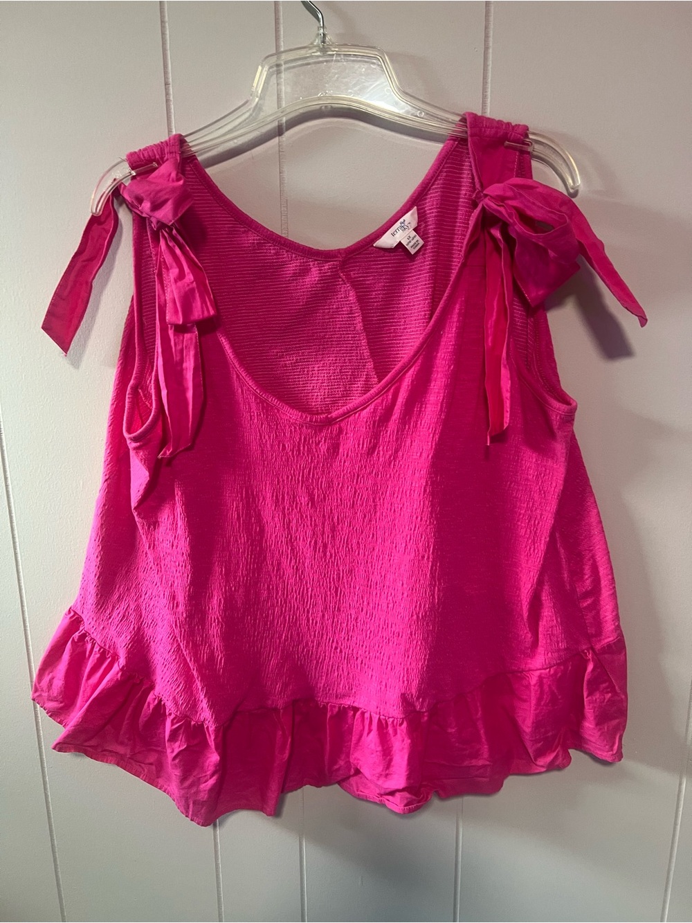 Terra & Sky Bright Pink Tie-Shoulder Ruffle Tank